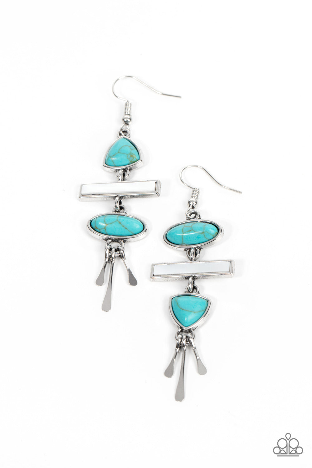 Adventurously Artisan - Blue Turquoise & Flat White Stone Santa Fe Style Earring Paparazzi E1163