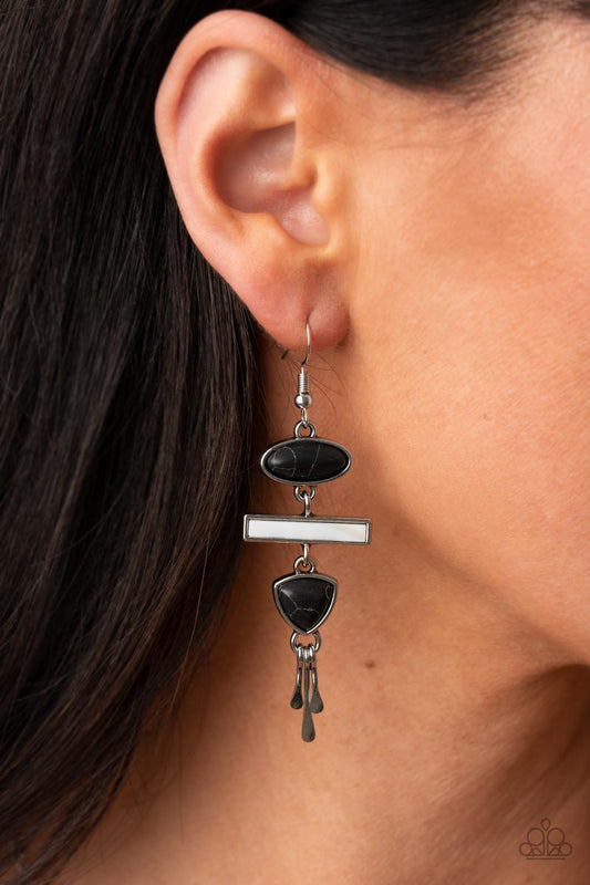 Adventurously Artisan - Black Stone Earthy Style Earring Paparazzi E1036