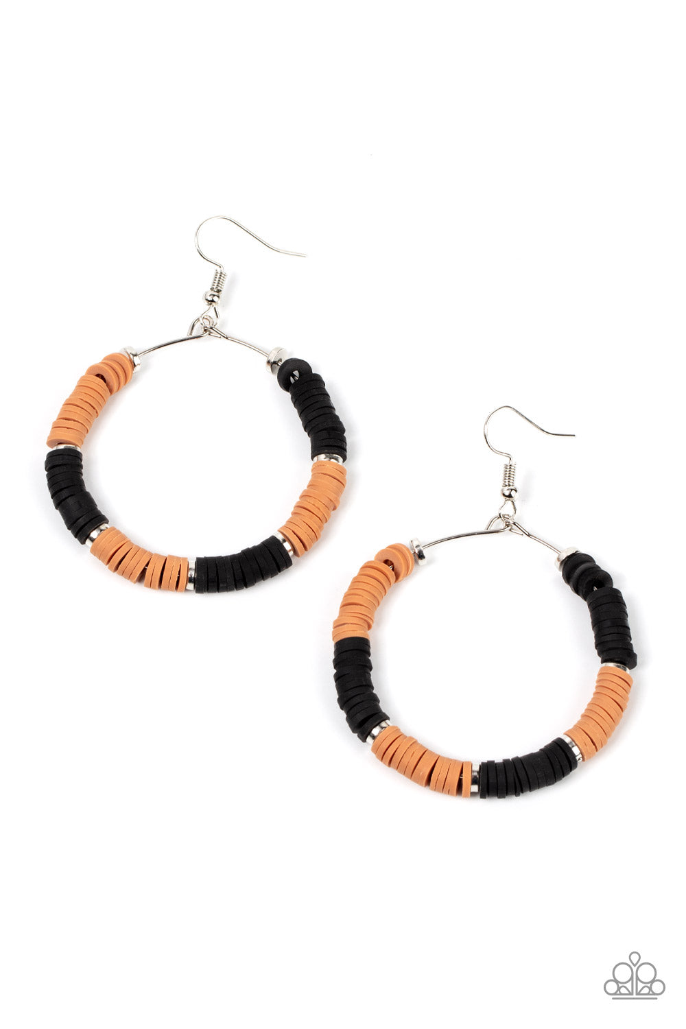 Skillfully Stacked - Black And Brown Disc Earring Paparazzi E0944