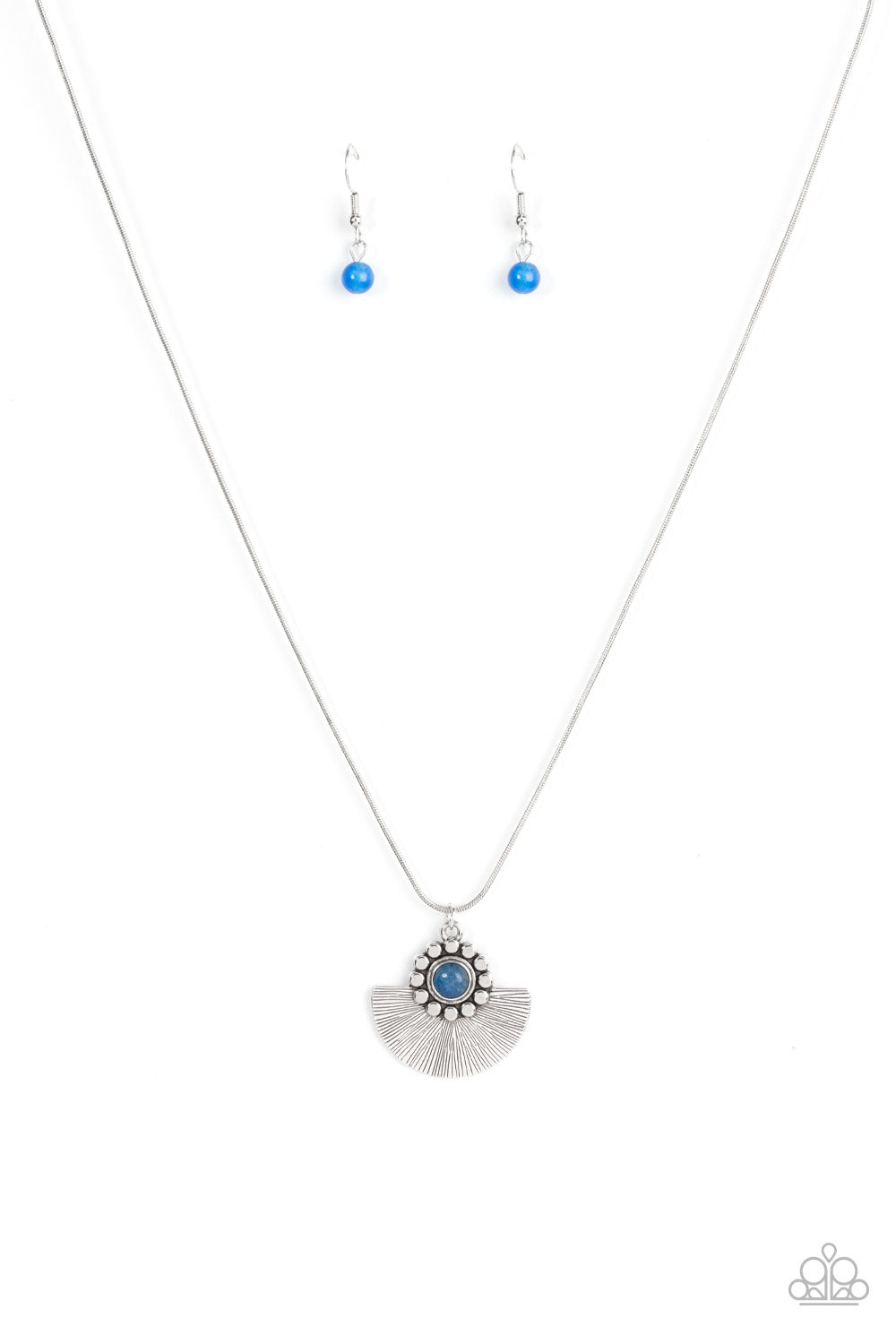 Magnificent Manifestation - Blue Bead Silver Half Moon Necklace Paparazzi N1068