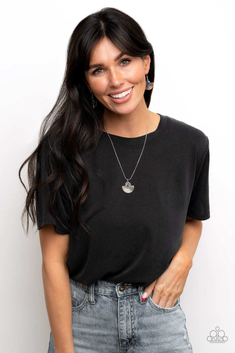 Magnificent Manifestation - Blue Bead Silver Half Moon Necklace Paparazzi N1068