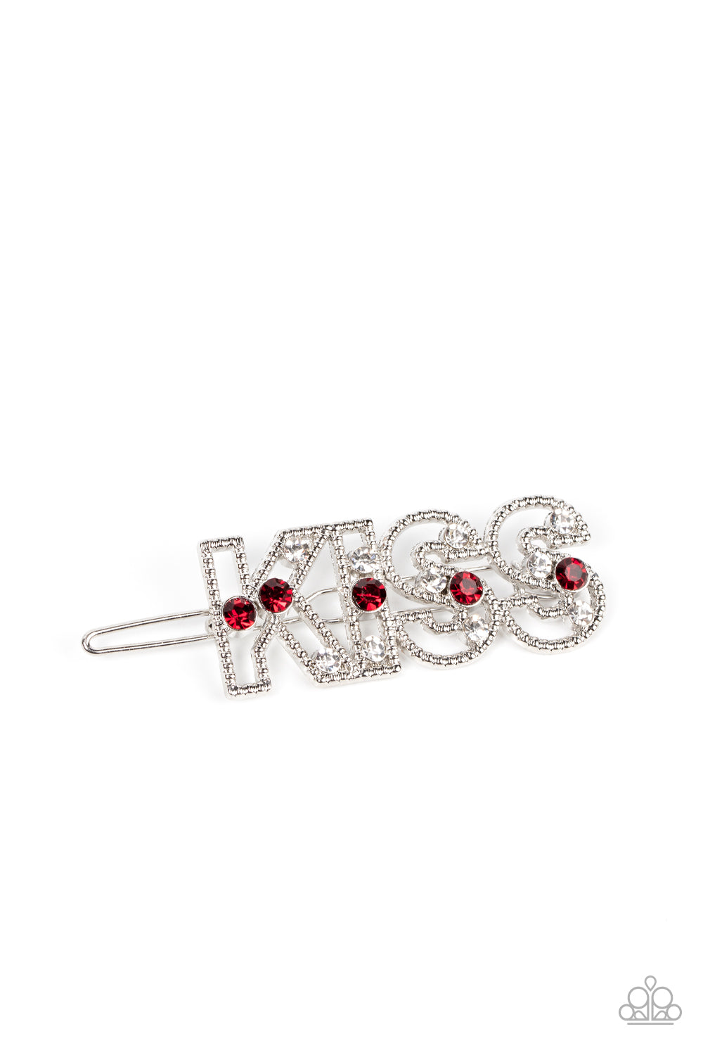 Kiss Bliss - Red White Rhinestone Hair Clip Paparazzi H0047