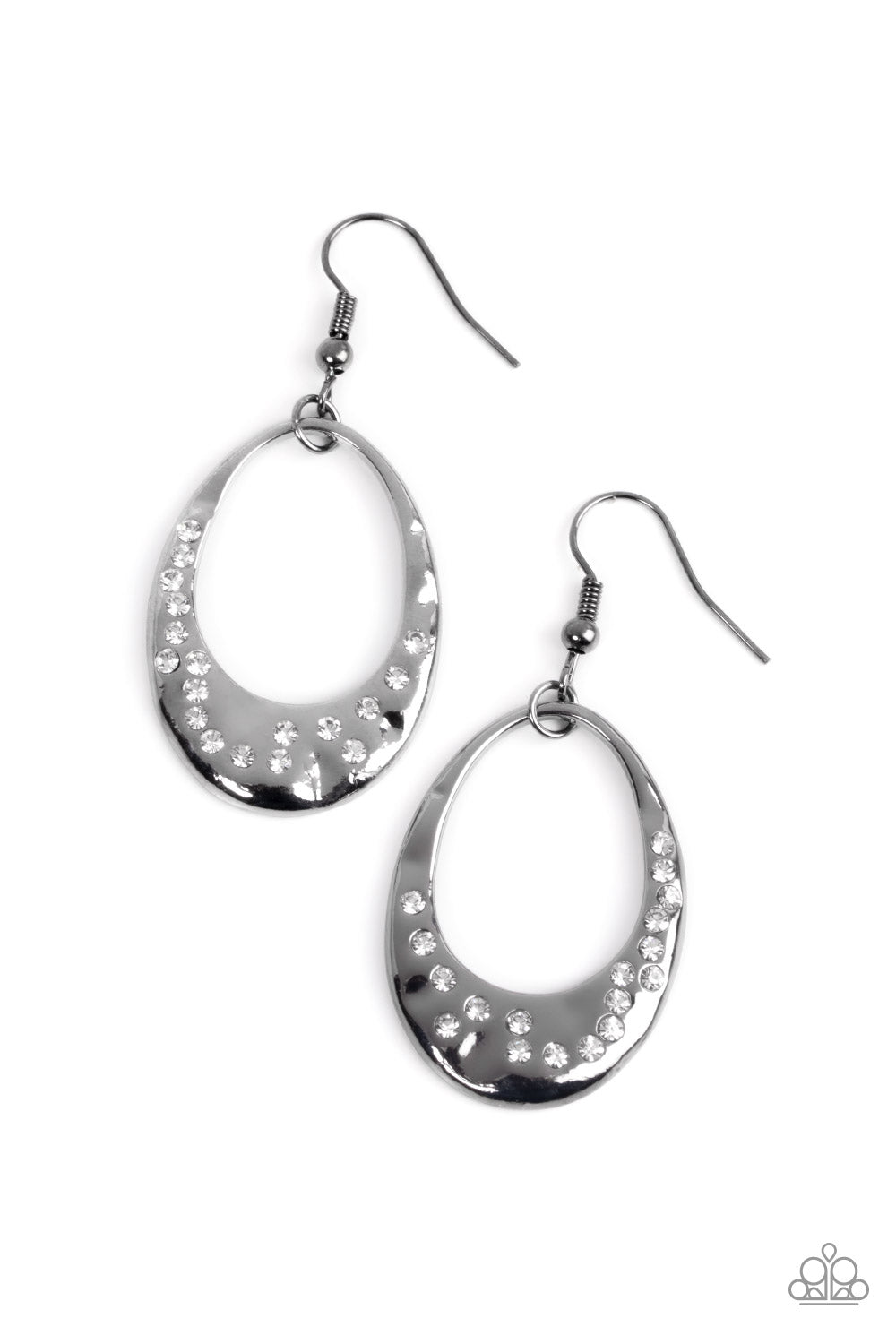 Classic Keepsake - Black Teardrop White Rhinestone Earring Paparazzi E0670