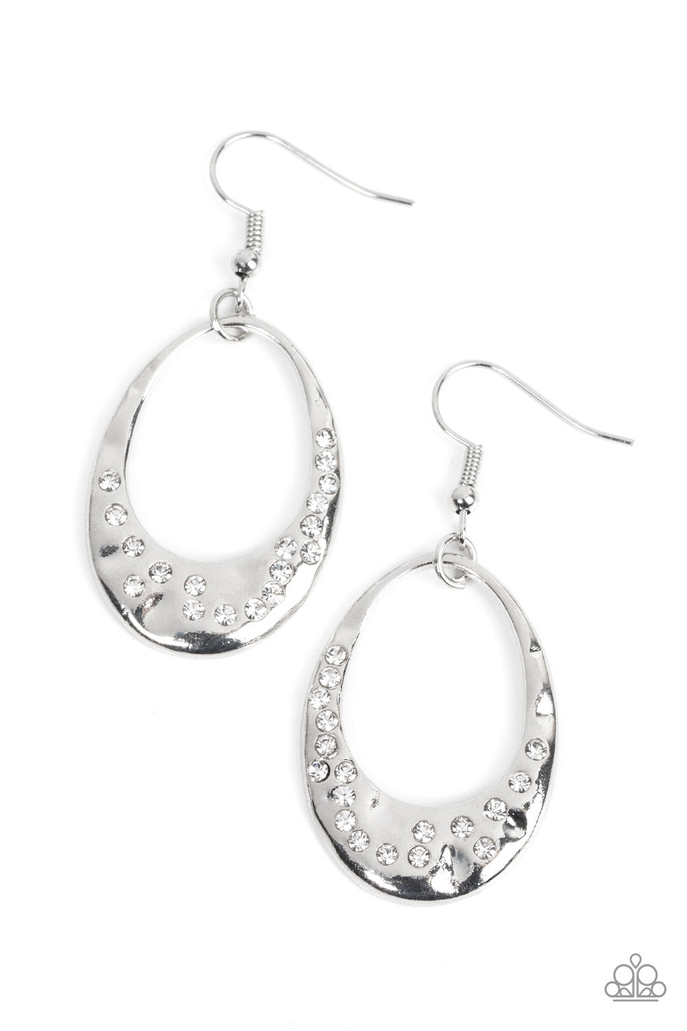 Classic Keepsake - White Rhinestone Silver Teardrop Earring Paparazzi E0669