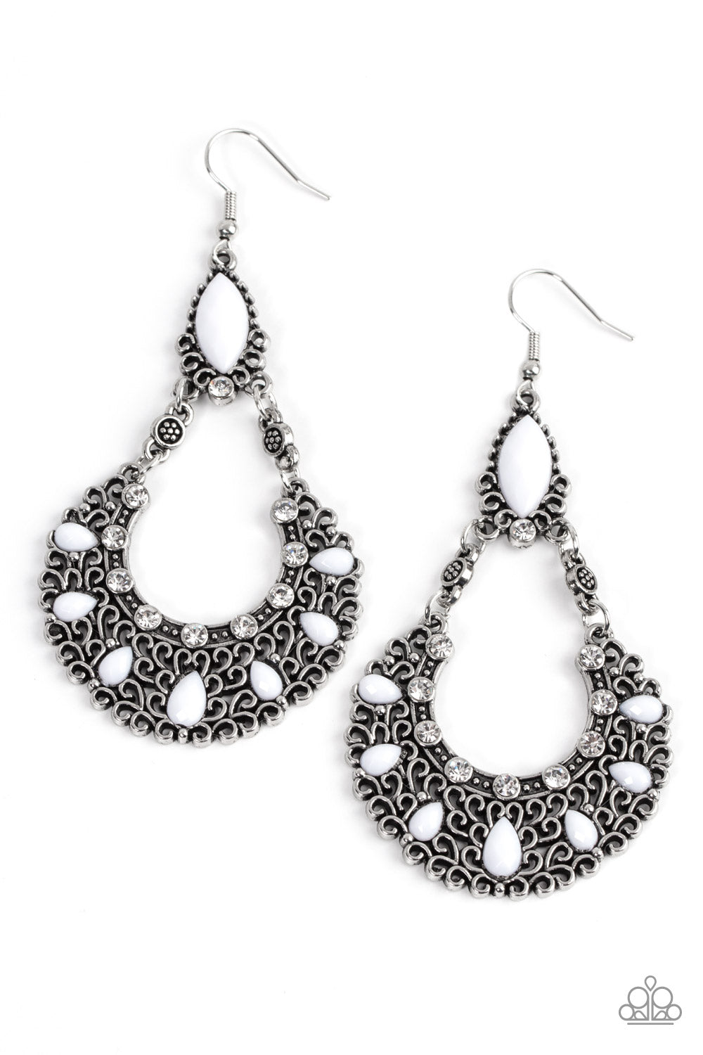 Fluent in Florals - White Bead And Rhinestone Earring Paparazzi E1002