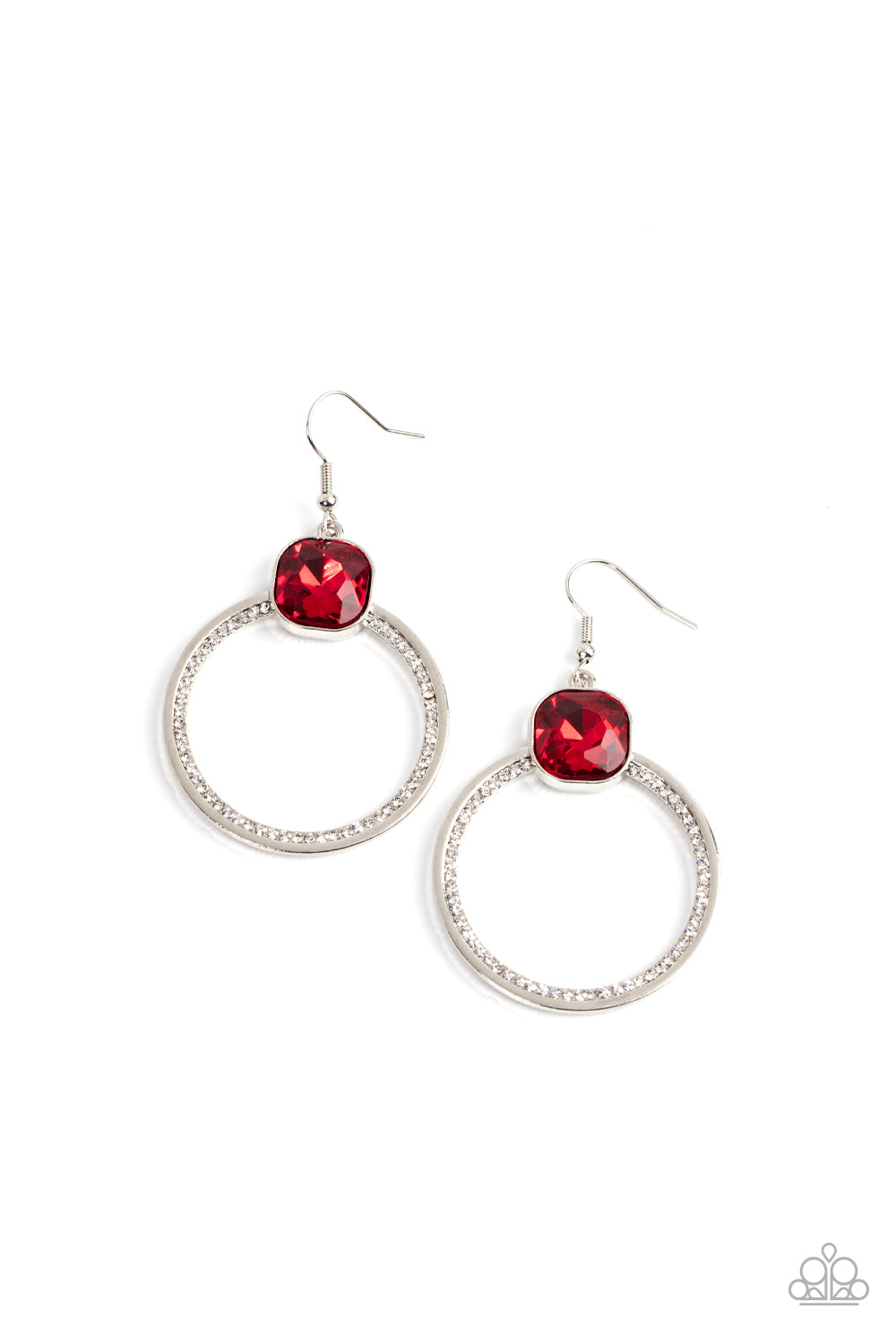 Cheers to Happily Ever After - Red Gem And White Rhinestone Earring Paparazzi E0531