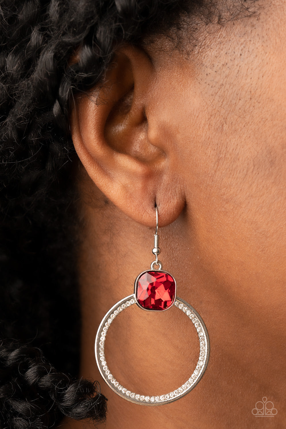 Cheers to Happily Ever After - Red Gem And White Rhinestone Earring Paparazzi E0531