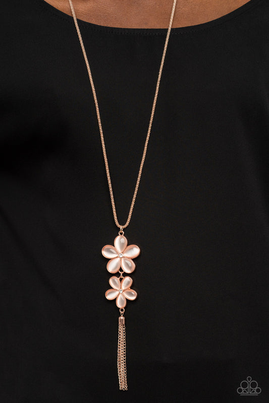 Perennial Powerhouse - Rose Gold Peach Cat's Eye Flower Necklace Paparazzi N1003