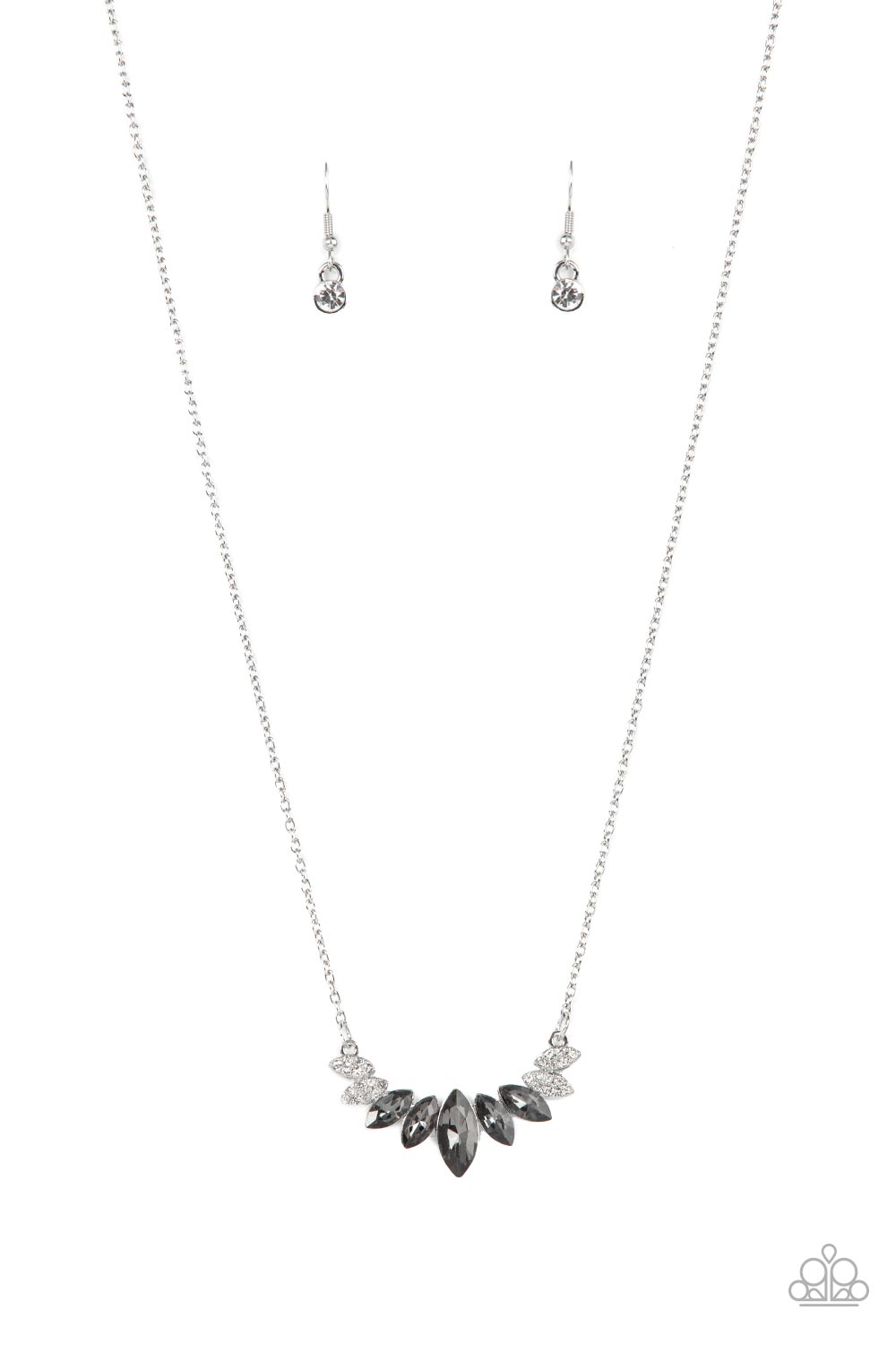 One Empire at a Time - Silver Smoky & White Marquise Rhinestone Necklace Paparazzi N1735