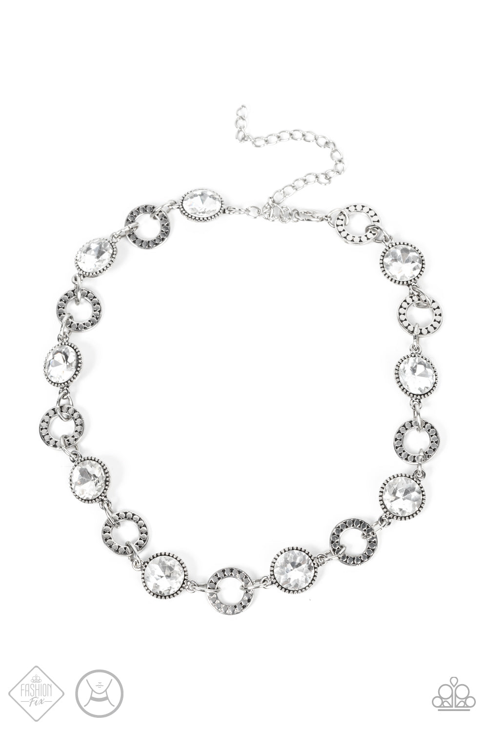 Rhinestone Rollout - White Choker Necklace December 2021 Fashion Fix Paparazzi N0476