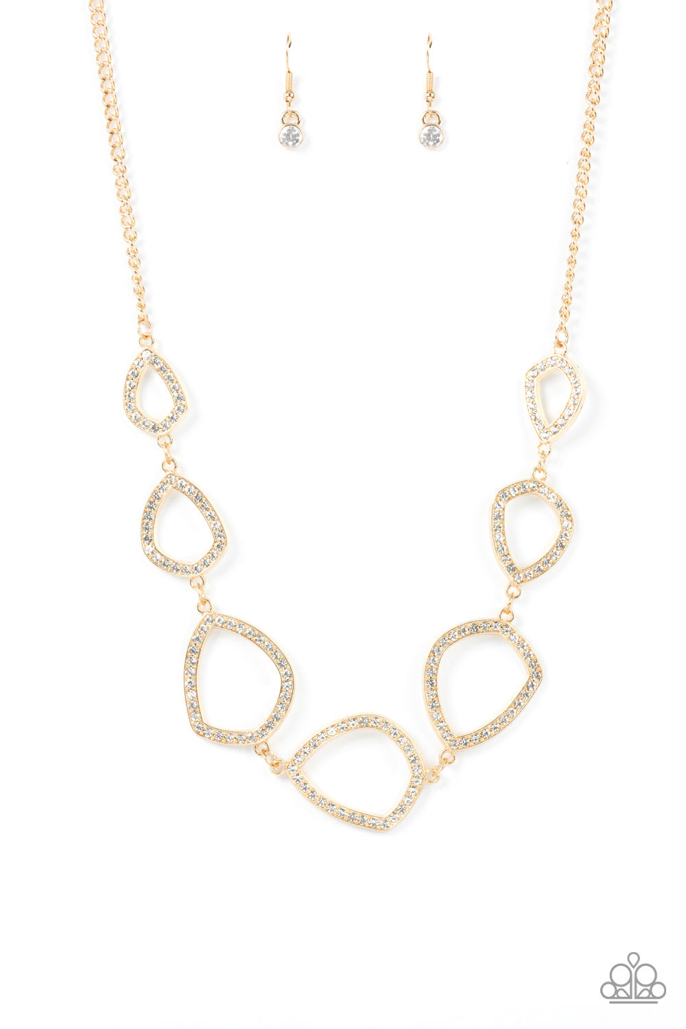 The Real Deal - Gold & White Rhinestone Necklace Paparazzi N1810