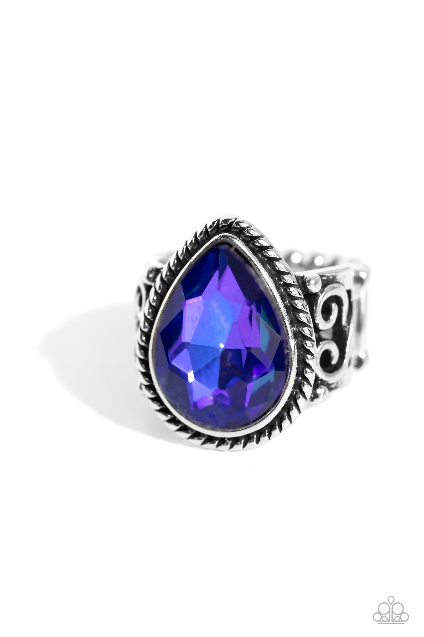 Supernatural Sparkle - Purple UV Finish Teardrop Gem Silver Filigree Ring Paparazzi R0674