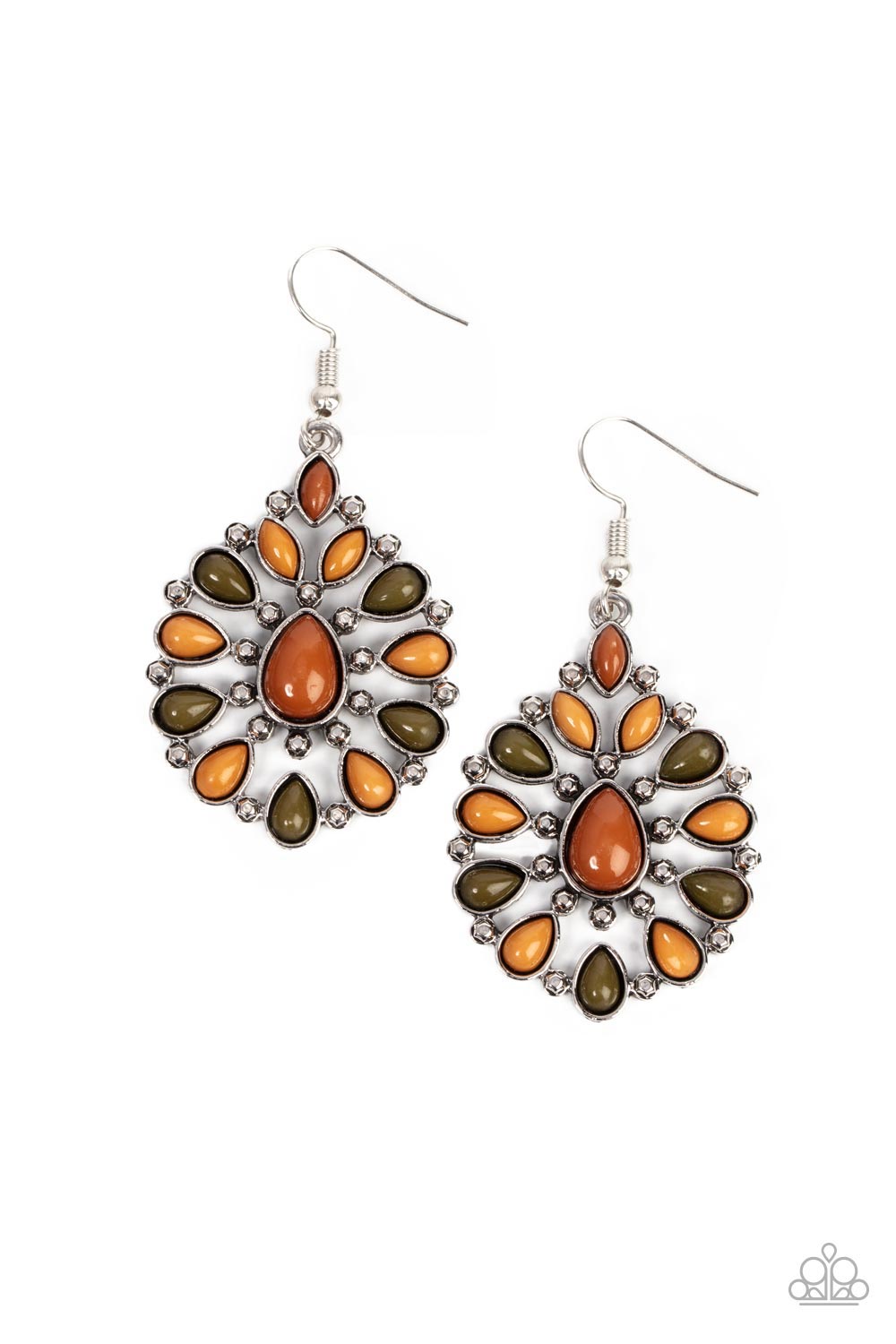 Lively Luncheon - Multi Colored Olive & Tan Bead Earring Paparazzi E1050