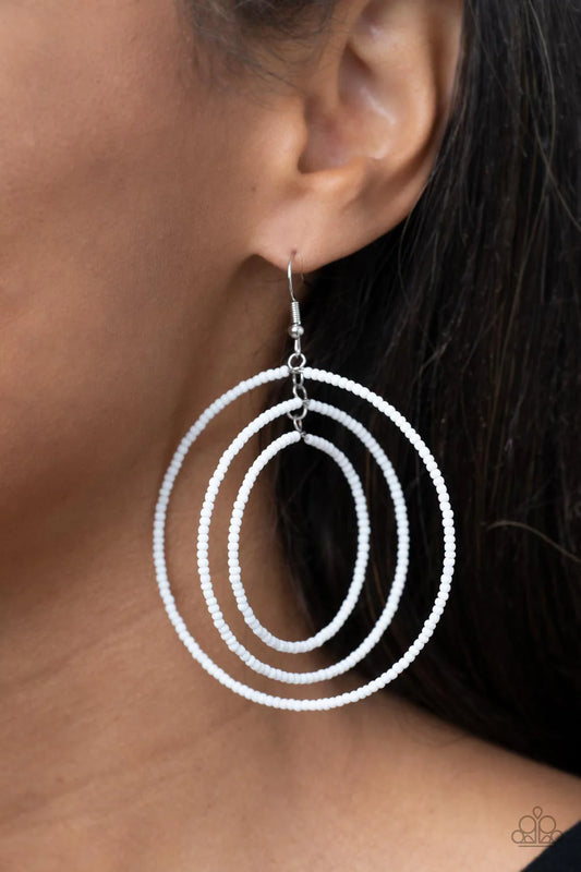 Colorfully Circulating White Seed Bead Earring Paparazzi E1046