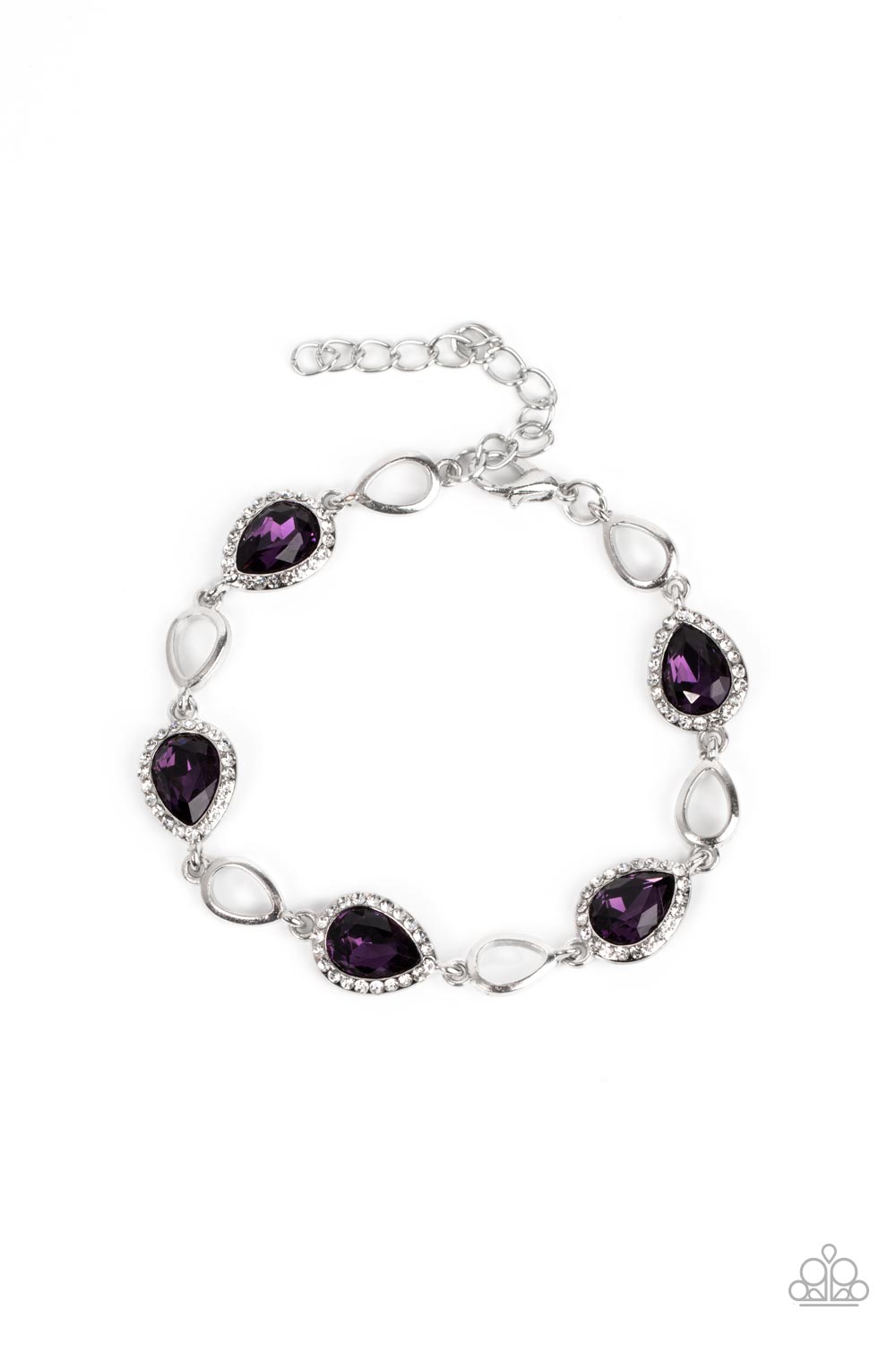 Timelessly Teary - Purple Teardrop Gem & White Rhinestone Bracelet Paparazzi B0920