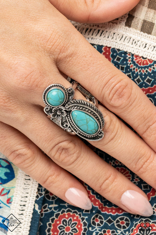 Southern Nirvana - Blue Turquoise Stone Santa Fe Style Ring January 2022 Fashion Fix Paparazzi R0226