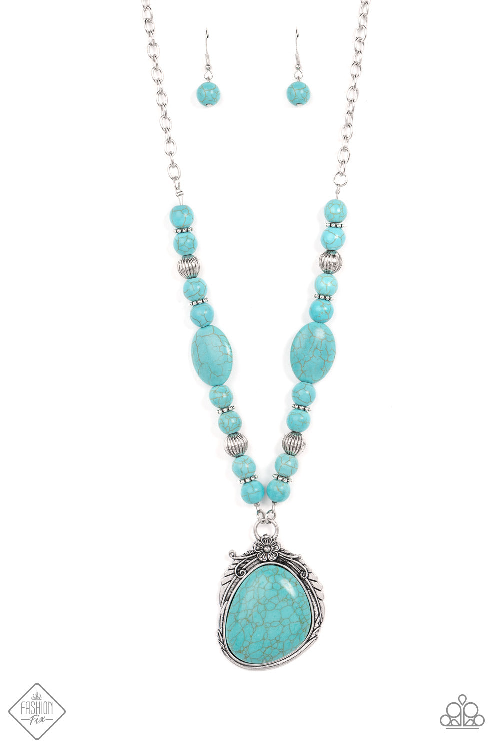 Southwest Paradise - Blue Cracked Stone Necklace Santa Fe Style January 2022 Fashion Fix Paparazzi N0541