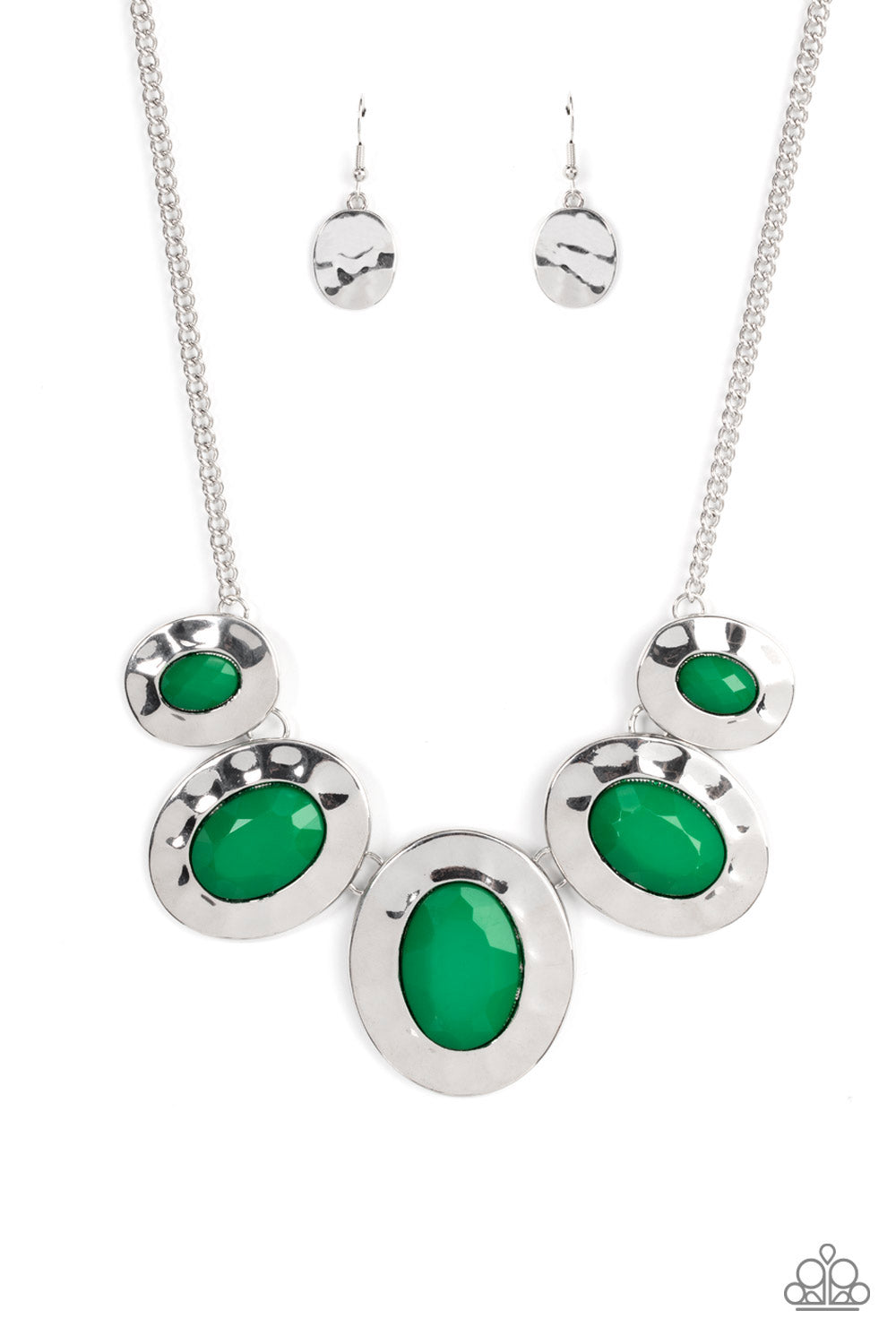 Rivera Rendezvous - Green Leprechaun Bead Silver Frame Necklace Paparazzi N1365