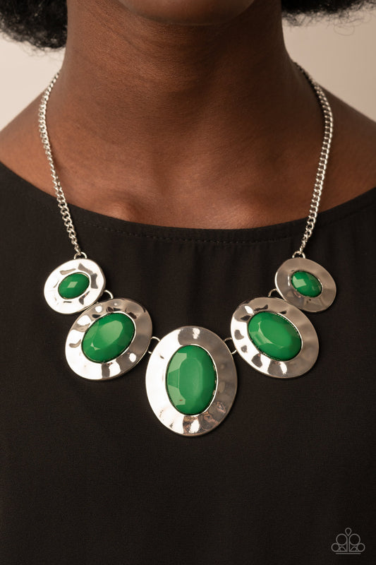 Rivera Rendezvous - Green Leprechaun Bead Silver Frame Necklace Paparazzi N1365