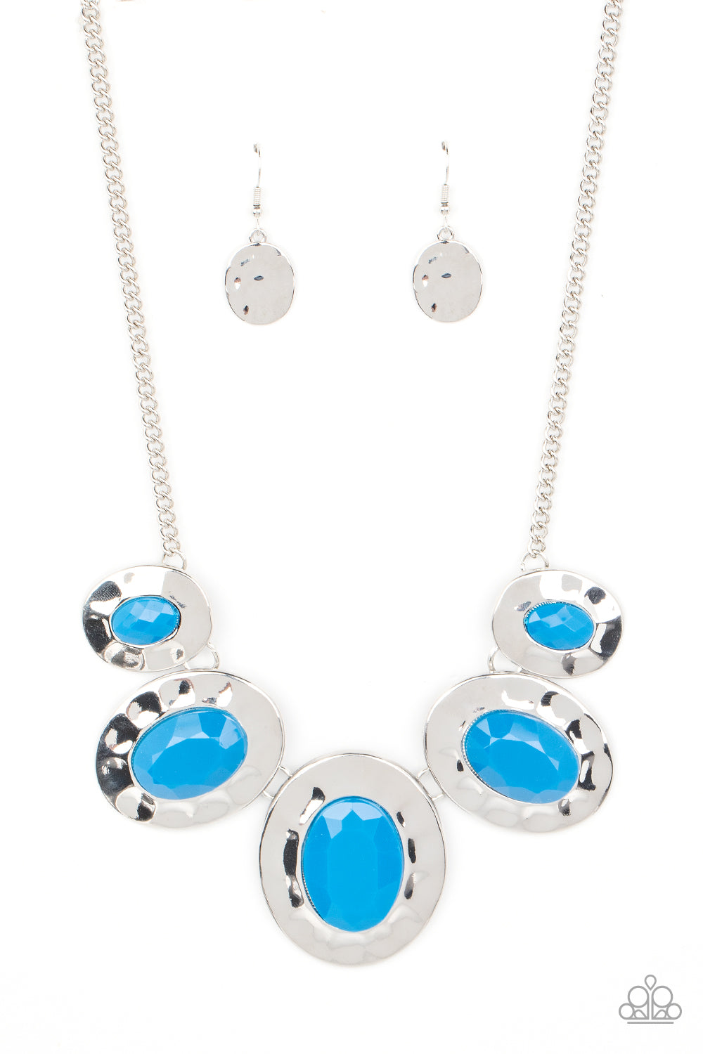 Rivera Rendezvous - Blue Mykonos Bead Hammered Silver Frame Necklace Paparazzi N1361