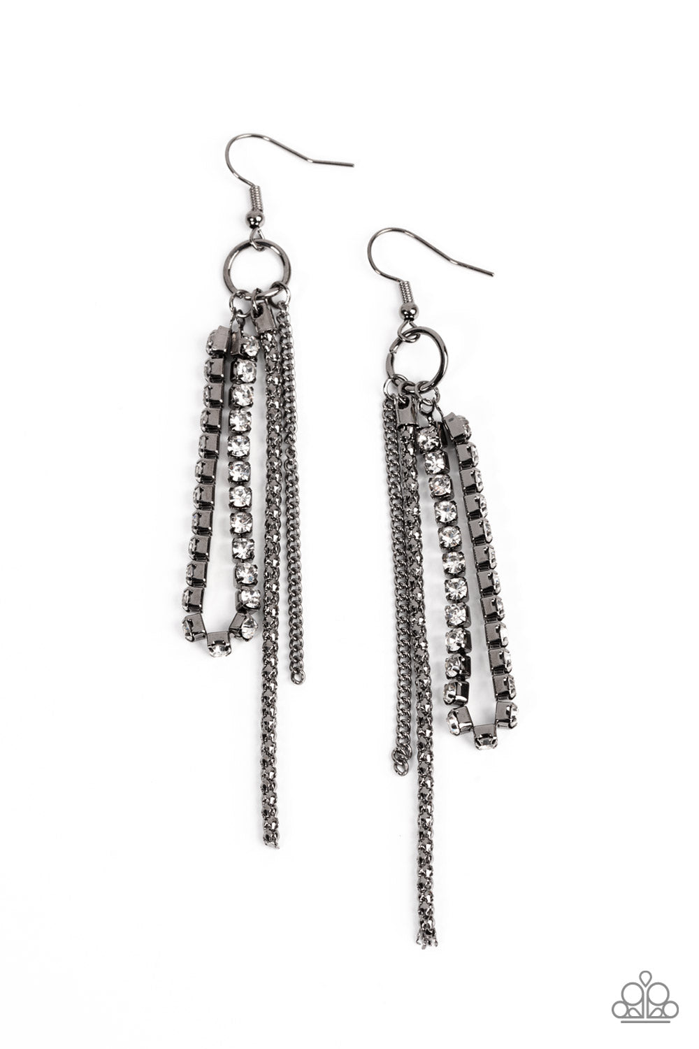 Swing Dance Dazzle - Black Gunmetal Chain Rhinestone Earring Paparazzi E0643