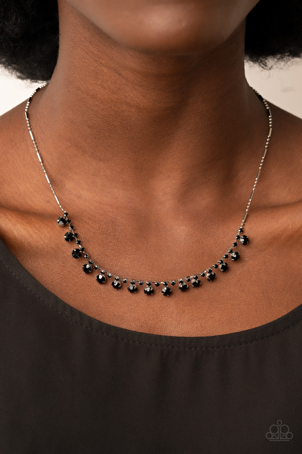 Cue the Mic Drop - Black Rhinestone Necklace Paparazzi N0807