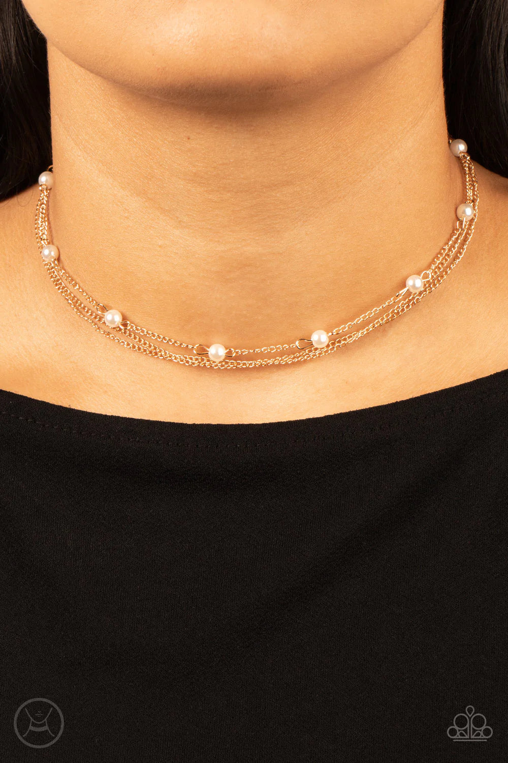 Daintily Dapper Gold Chain & White Pearl Layered Choker Necklace Paparazzi N1195