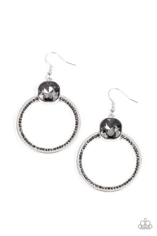 Cheers To Happily Ever After Silver Smoky Gem Hematite Rhinestone Earring Paparazzi E0991