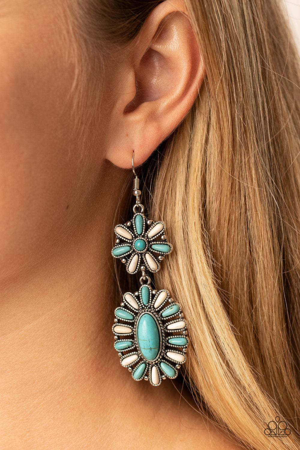 Richly Rustler - Multi Turquoise & White Stone Santa Fe Style Earring Paparazzi E1255