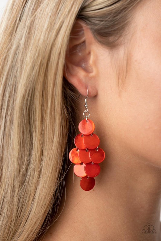 Tropical Tryst - Orange Shell Like Disc Shimmer Earring Paparazzi E0908