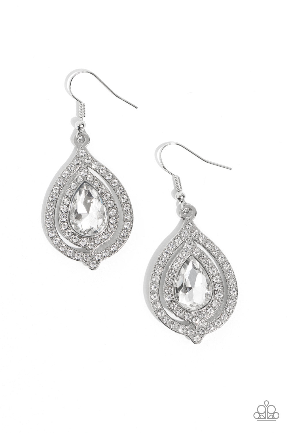 Lets GLOW, Girls! - White Rhinestone Teardrop Gem Earring Paparazzi E1631