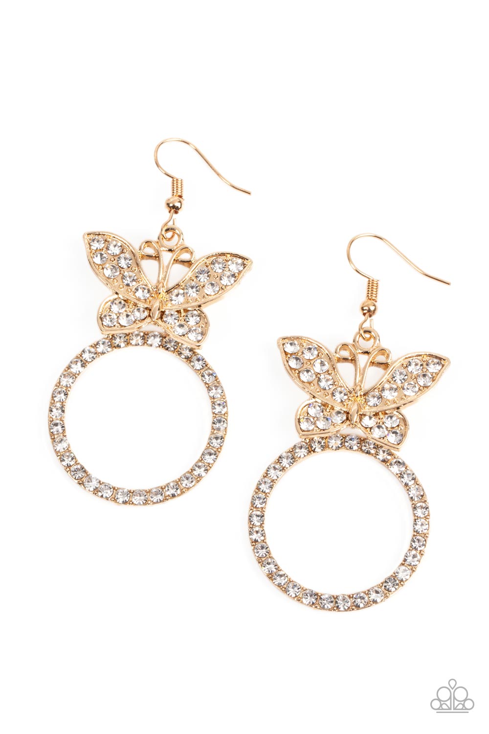 Paradise Found - Gold Rhinestone Butterfly Earring Paparazzi E0369