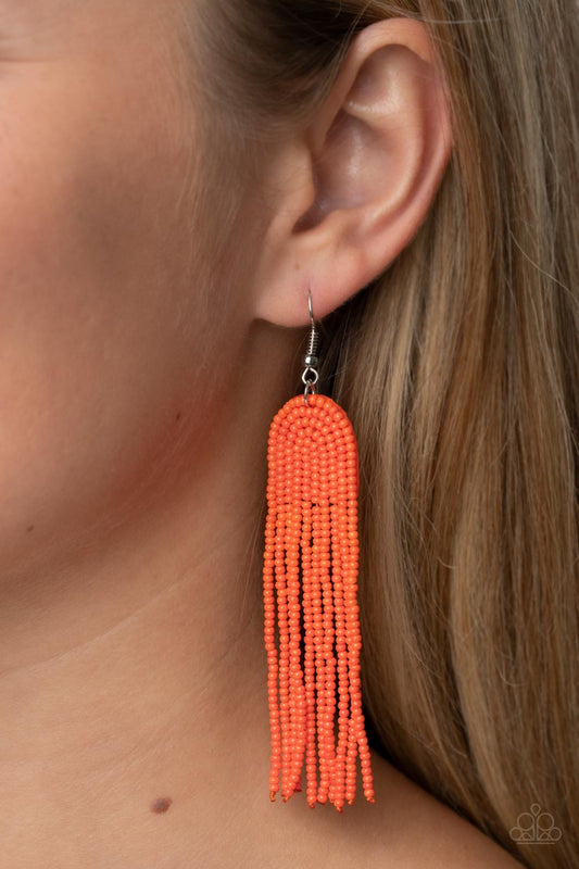 Right as RAINBOW - Orange Seed Bead Tassel Earring Paparazzi E1083