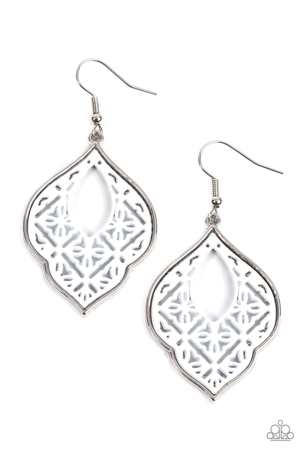 Thessaly Terrace - White Floral Tile Pattern Earring Paparazzi E1474