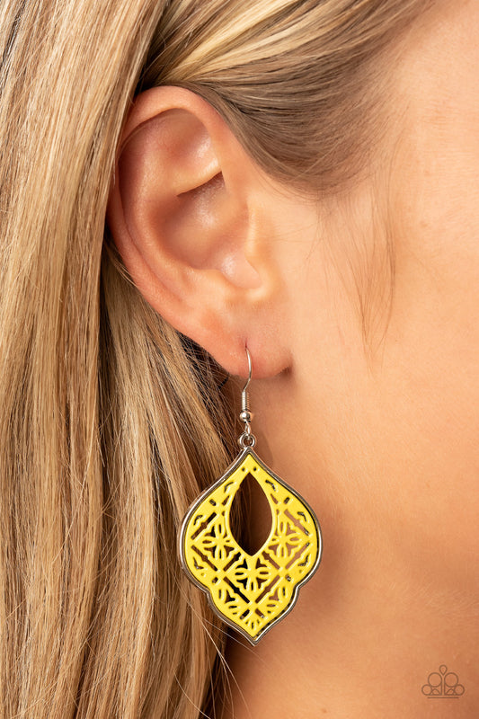 Thessaly Terrace - Yellow Tile Floral Earring Paparazzi E1649