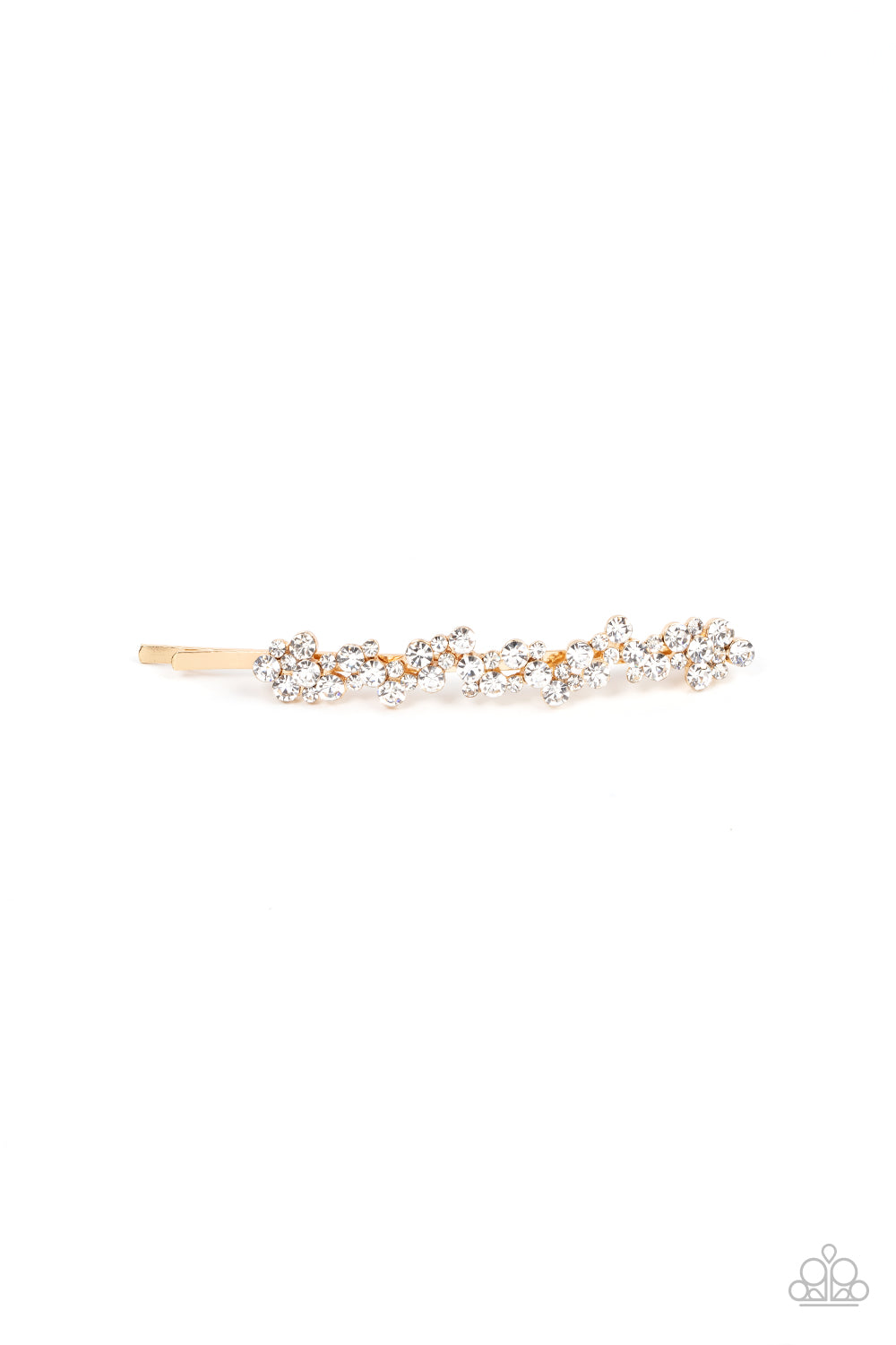 Starry Sprinkles - Gold And White Rhinestone Bobby Pin Style Hair Clip Paparazzi H0092