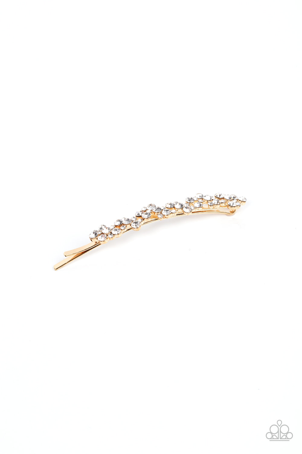 Starry Sprinkles - Gold And White Rhinestone Bobby Pin Style Hair Clip Paparazzi H0092