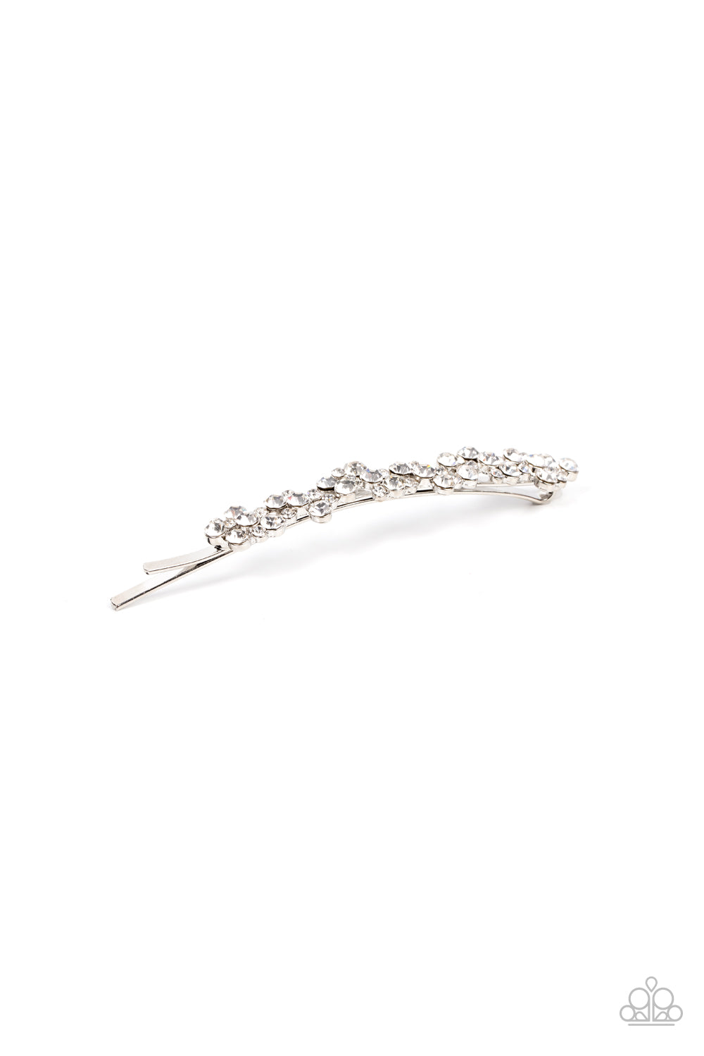 Starry Sprinkles - White Rhinestone Silver Bobby Pin Hair Clip Paparazzi H0050