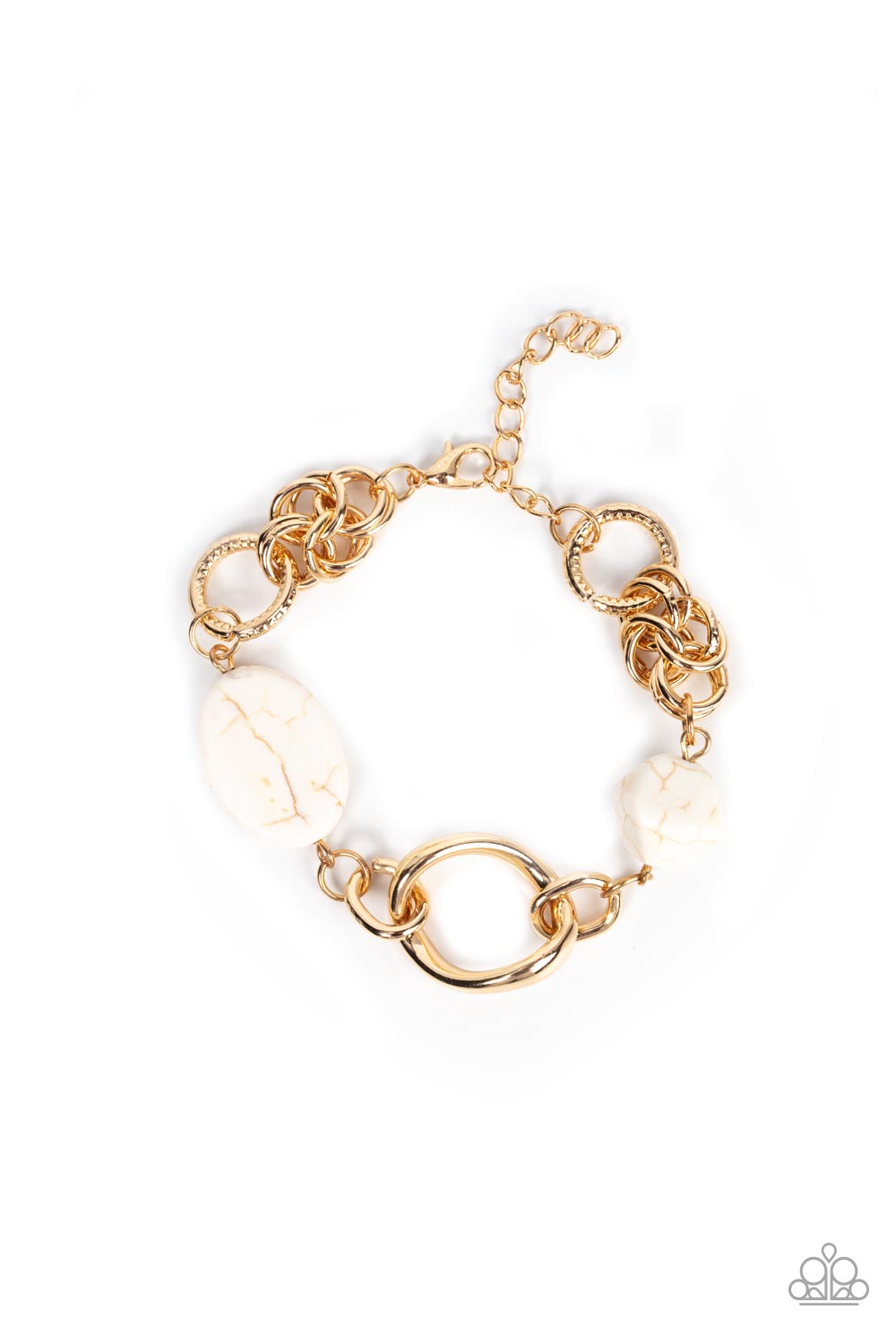 Hola, SONORA - White Stone Gold Link Santa Fe Style Bracelet Paparazzi B1284