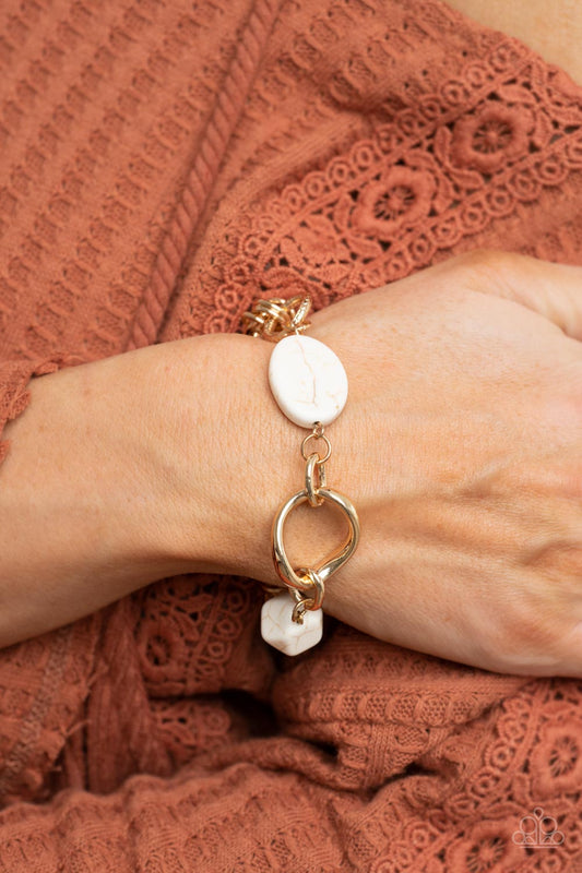 Hola, SONORA - White Stone Gold Link Santa Fe Style Bracelet Paparazzi B1284