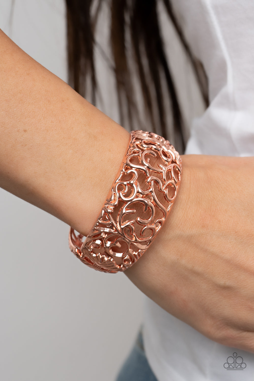 Courtyard Couture - Copper Filigree Hinge Bracelet Paparazzi B0820