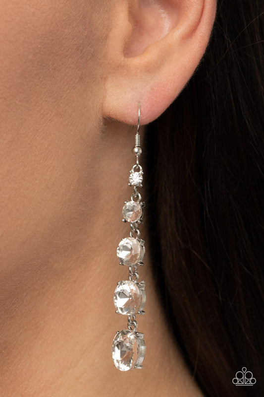 Red Carpet Charmer - White Rhinestone Earring Paparazzi E0957