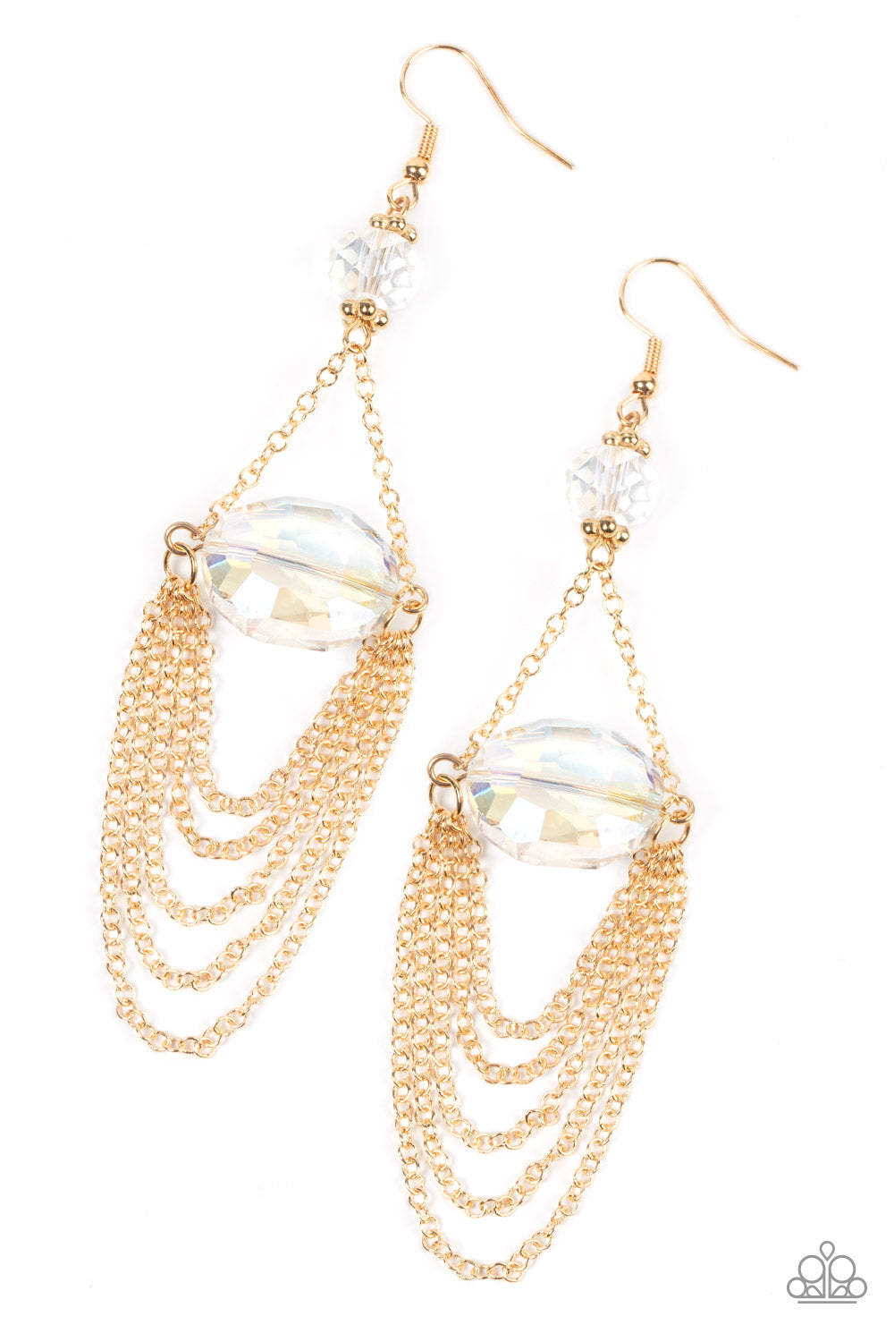 Ethereally Extravagant - Gold Iridescent Gem Earring Paparazzi E0792