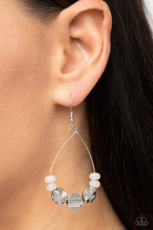 Tigris Treasure - White Stones And Hammered Silver Disc Earring Paparazzi E1033