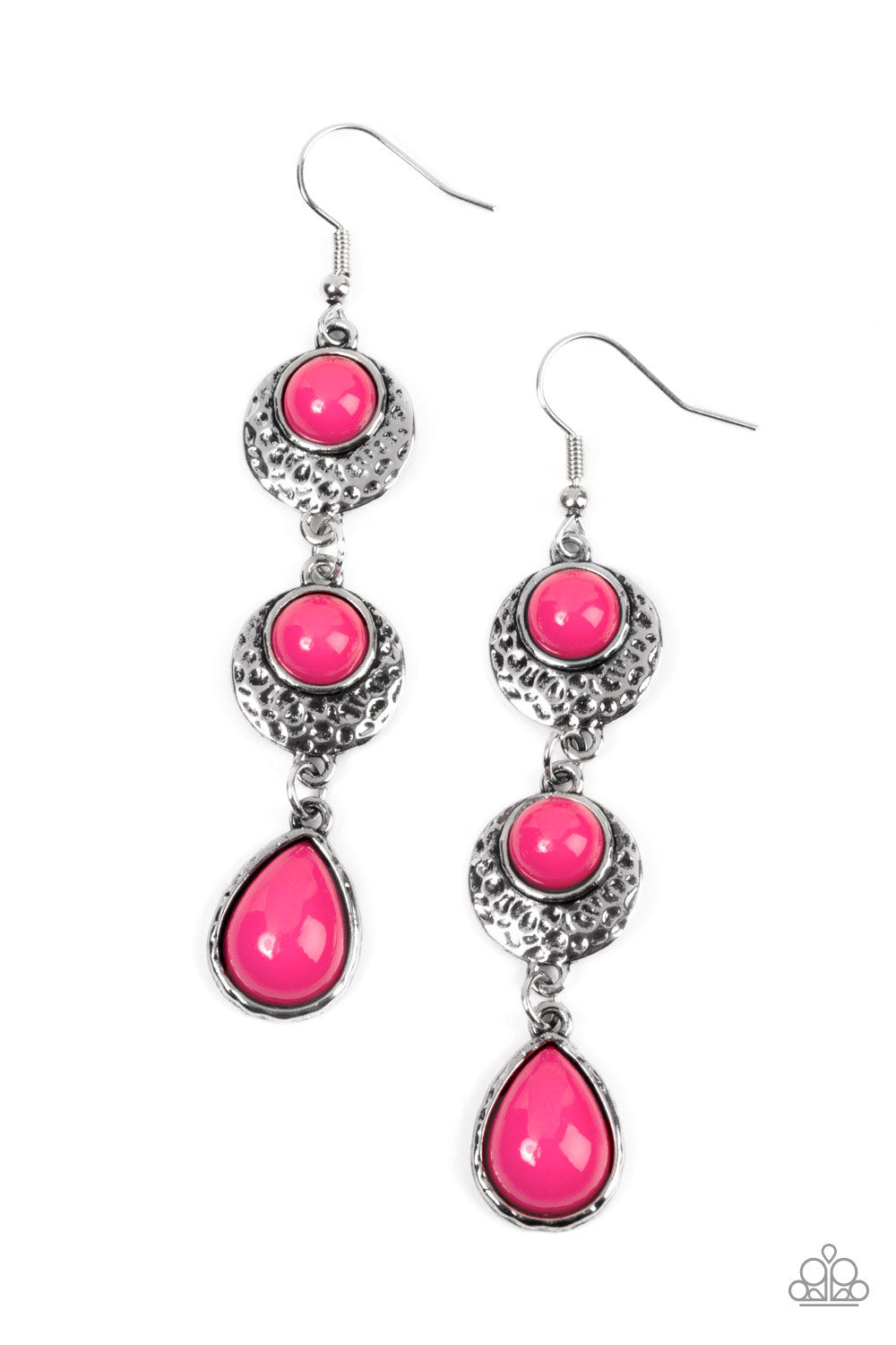 Tahoe Trailblazer - Pink Teardrop Bead Silver Earring Paparazzi E1677