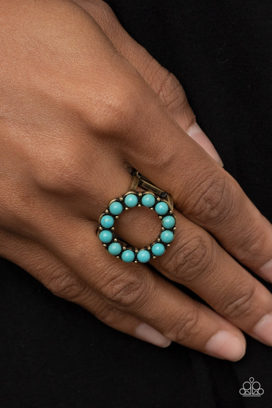 Stone Circles - Brass Blue Turquoise Stone Santa Fe Style Ring Paparazzi R0460