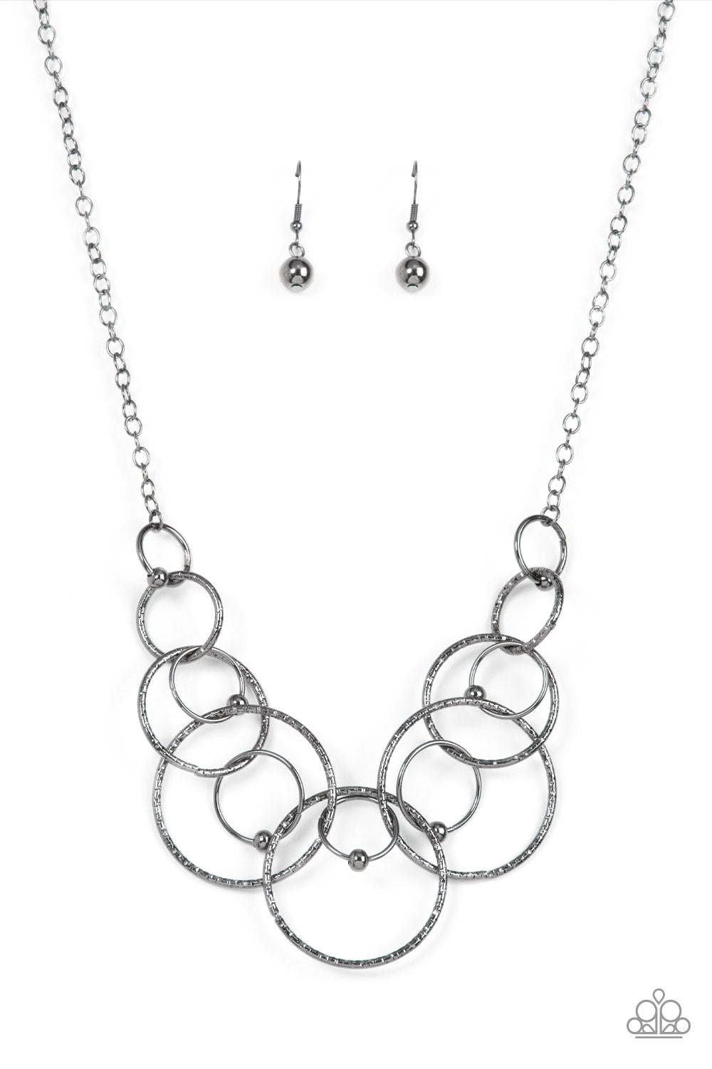 Encircled in Elegance - Black Gunmetal Bead & Ring Necklace Paparazzi N1229