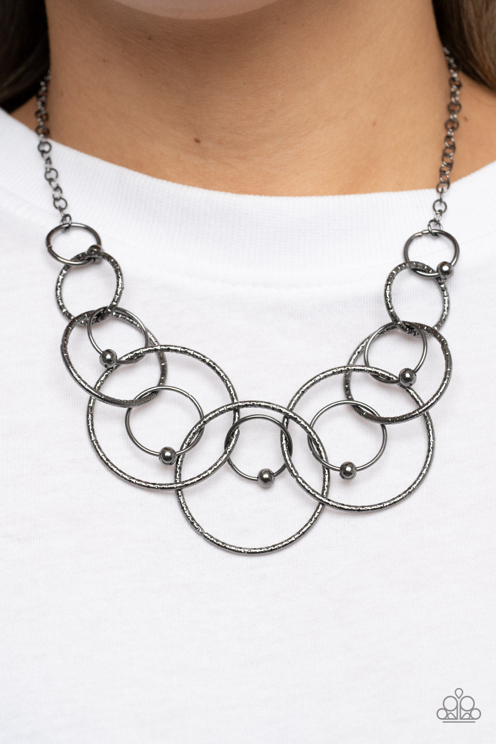 Encircled in Elegance - Black Gunmetal Bead & Ring Necklace Paparazzi N1229