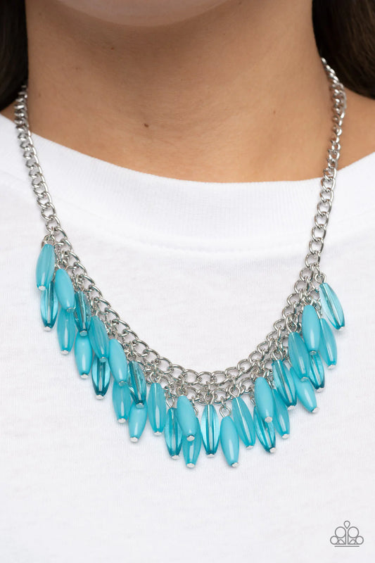 Beach House Hustle Blue Bead Silver Necklace Paparazzi N1093