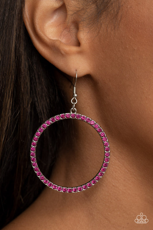 Head-Turning Halo - Pink Fuchsia Fedora Rhinestone Earring Paparazzi E893